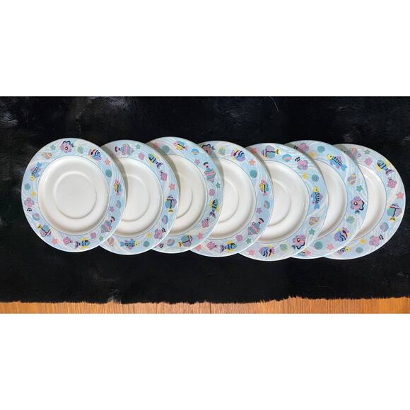 1990's Vitromaster Sea Side pattern, saucers, set of 7 plus 1 free, 8 total - Picture 2 of 5